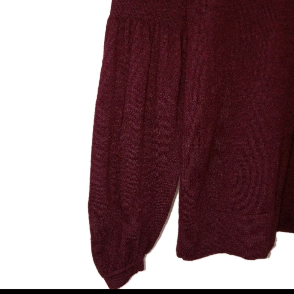 Club Monaco Burgundy Balloon Sleeve Wool Sweater SP - Picture 3 of 8